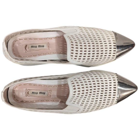 Miu Miu Perforated Leather Platform Slip Ons - Picture 3 of 7